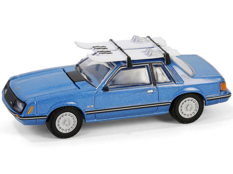 1981 Ford Mustang Ghia Coupe Blue Glow Metallic with Ski Roof Rack "Hobby Exclusive" Series 1/64 Diecast Model Car by Greenlight