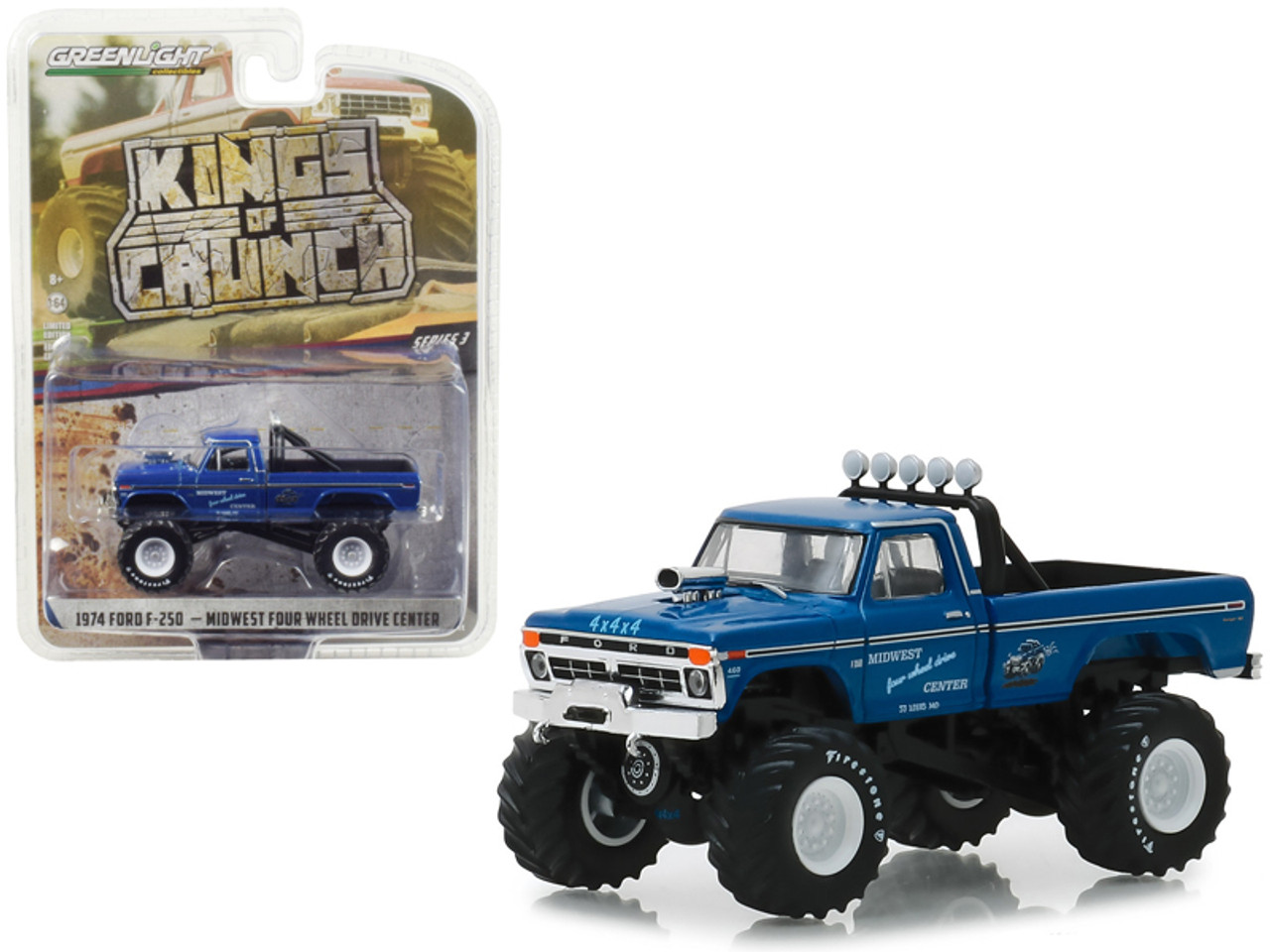 1974 Ford F-250 Monster Truck "Midwest Four Wheel Drive Center" "Kings of Crunch" Series 3 1/64 Diecast Model Car by Greenlight