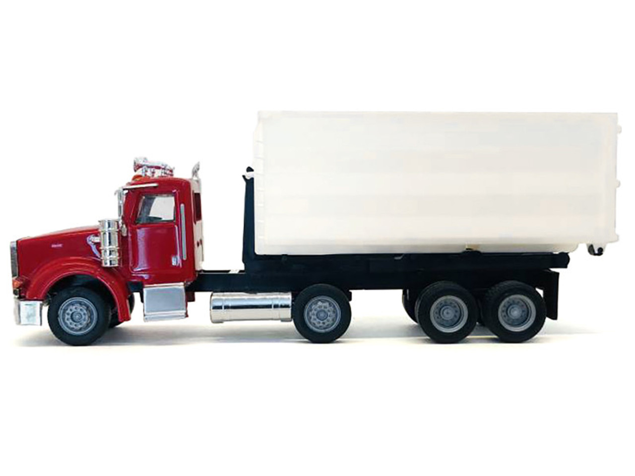 Peterbilt 367 Roll-Off Dump Truck Red with White Box 1/87 (HO) Plastic Model Car by Promotex Peterbilt 367 Roll-Off Dump Truck Red with White Box 1/87 (HO) Plastic Model Car by Promotex