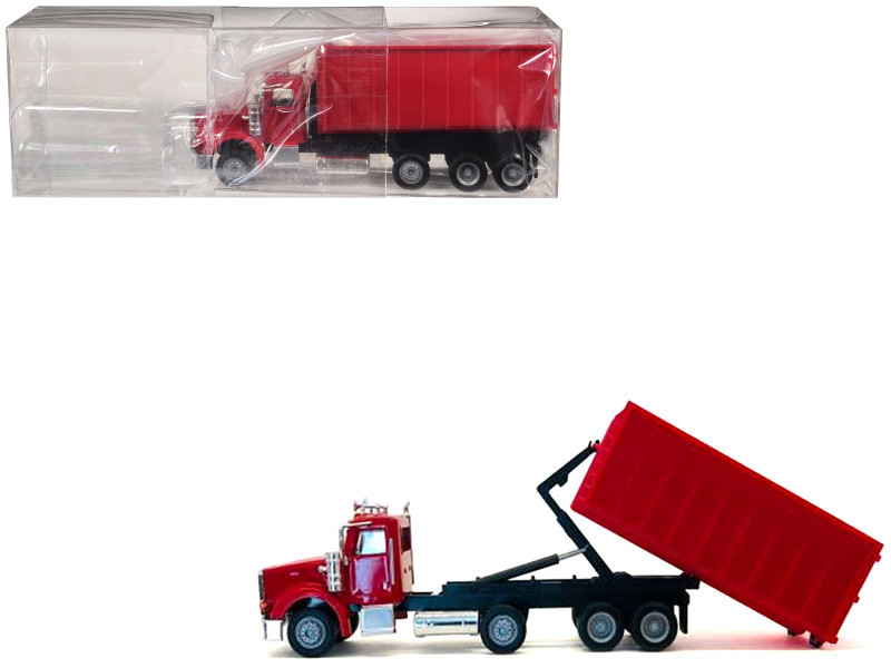 Peterbilt 367 Roll-Off Dump Truck Red with Red Box 1/87 (HO
