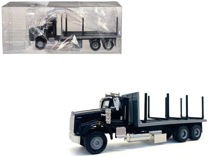 Kenworth T800 Stake Bed Truck Black 1/87 (HO) Plastic Model Car by