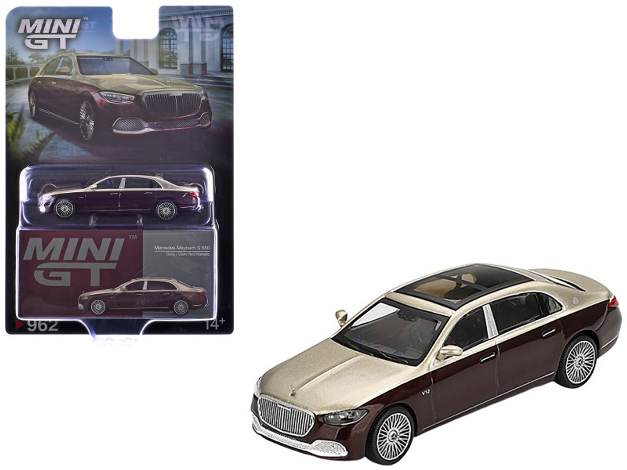 1/64 Mini GT Mercedes-Maybach S680 (Gold & Dark Red Metallic) Diecast Car Model