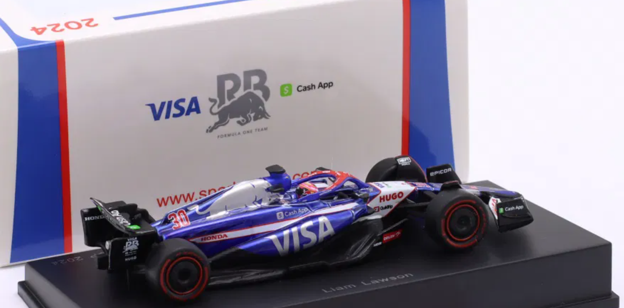 1/64 Spark 2024 Formula 1 Visa Cash App RB Formula One Team VCARB 01 #30 9th Place US GP 2024 Liam Lawson Car Model