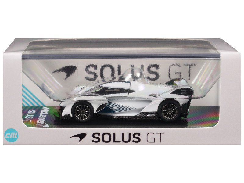 McLaren Solus GT White with Blue Stripes 1/64 Diecast Model Car by