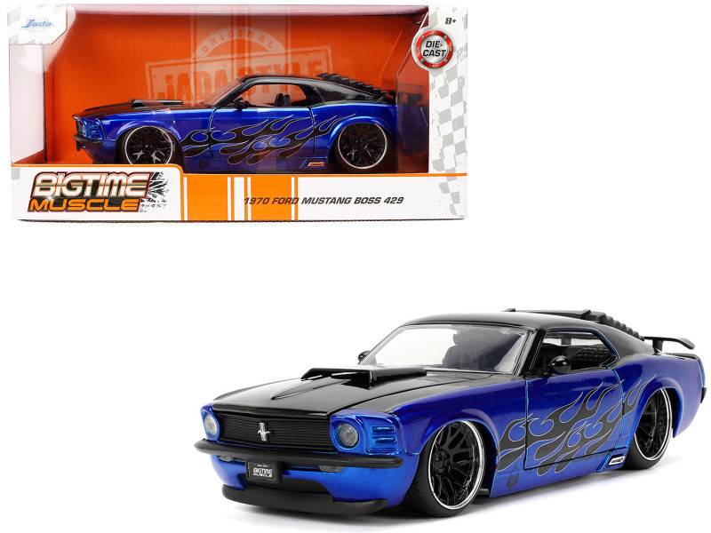 1970 Ford Mustang Boss 429 Black and Blue Metallic with Flames