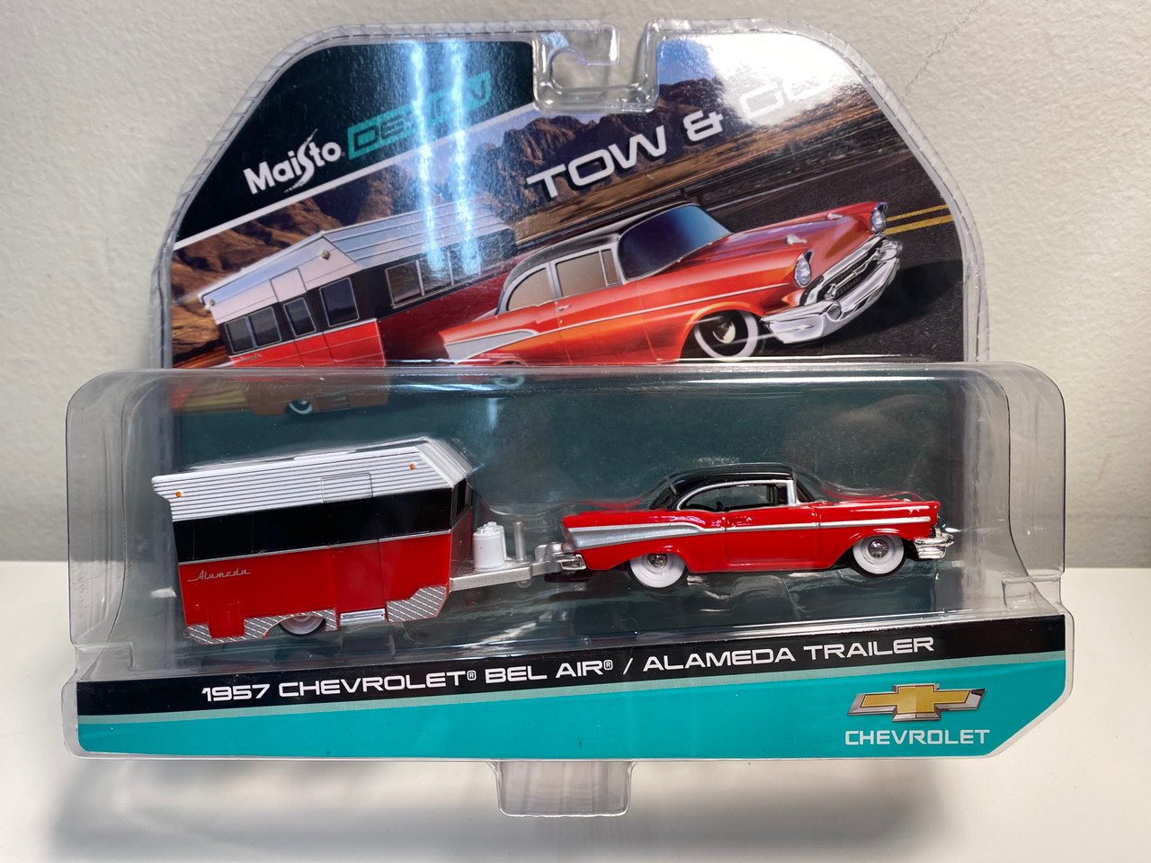 CHASE CAR 1957 Chevrolet Bel Air with Alameda Trailer Red Tow & Go