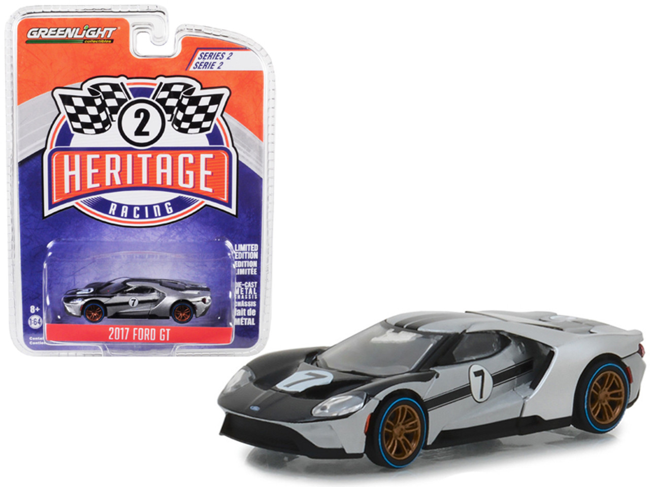 2017 Ford GT #7 Tribute to 1966 Ford GT40 Mk II Silver and Black "Ford Racing Heritage" Series 2 1/64 Diecast Model Car by Greenlight