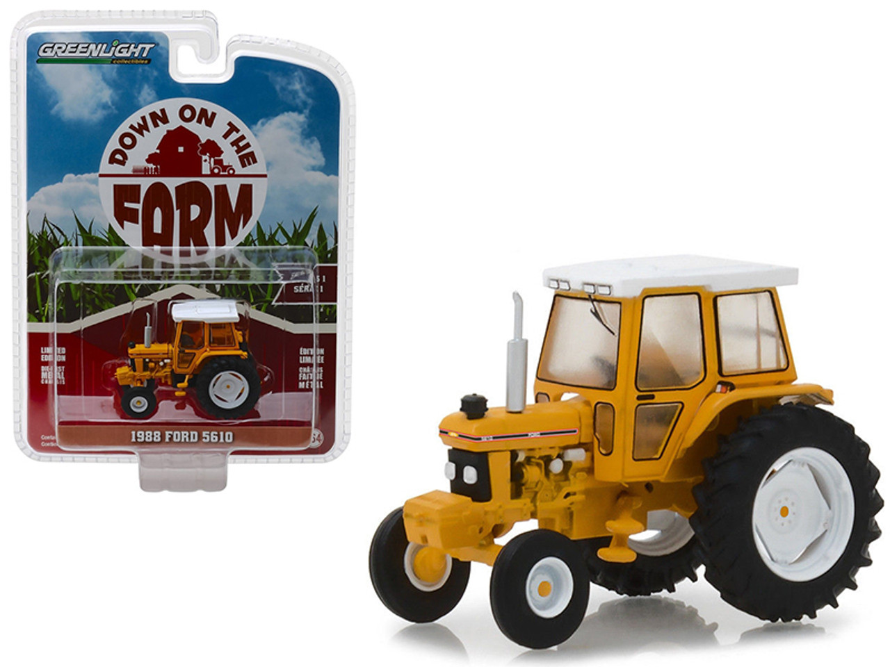 1988 Ford 5610 Tractor Yellow and White with Enclosed Cab "Down on the Farm" Series 1 1/64 Diecast Model by Greenlight
