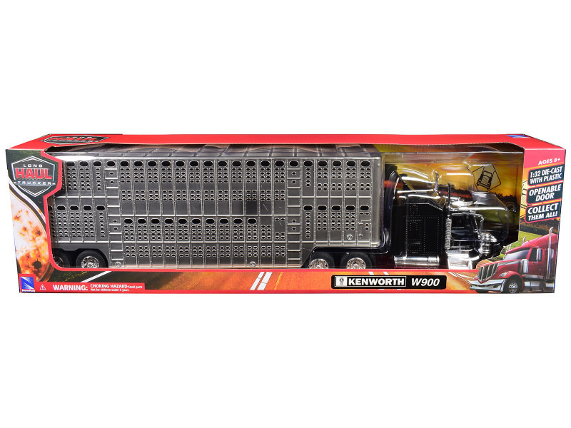 Kenworth W900 Truck Black with Pot Belly Livestock Chrome 