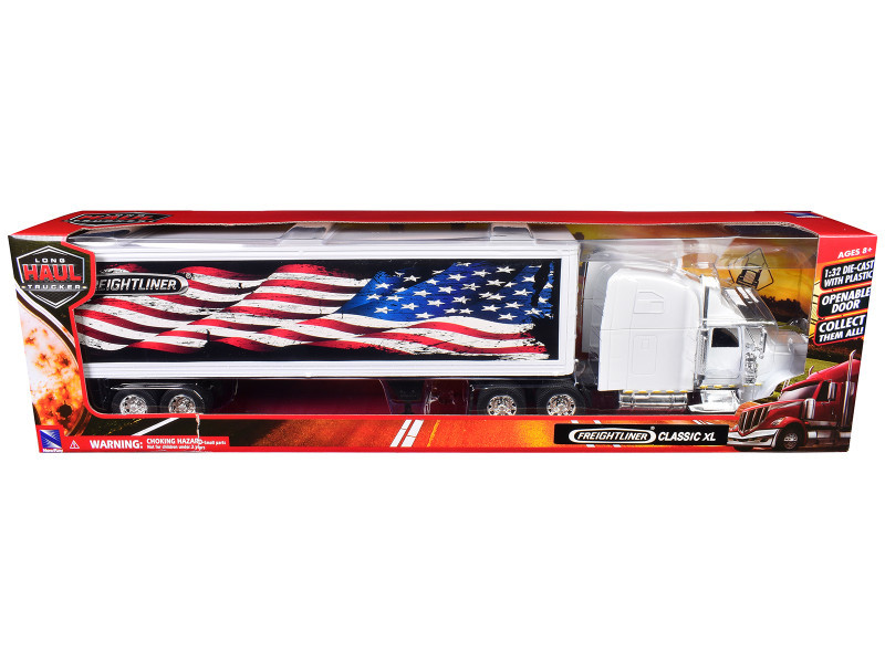 Freightliner Classic XL Truck White with Dry Van Trailer White