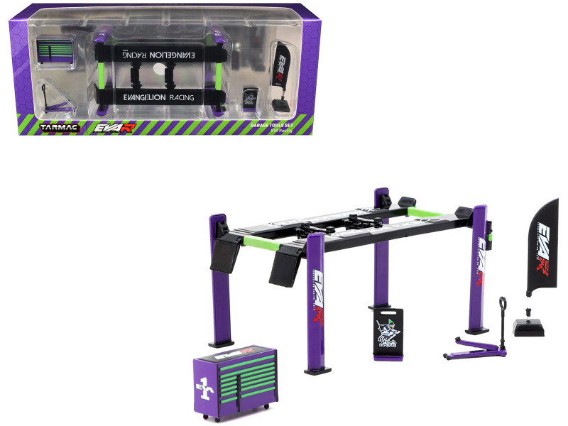 1/64 Tarmac Works Garage Tools Set with 4-Post Lift Evangelion