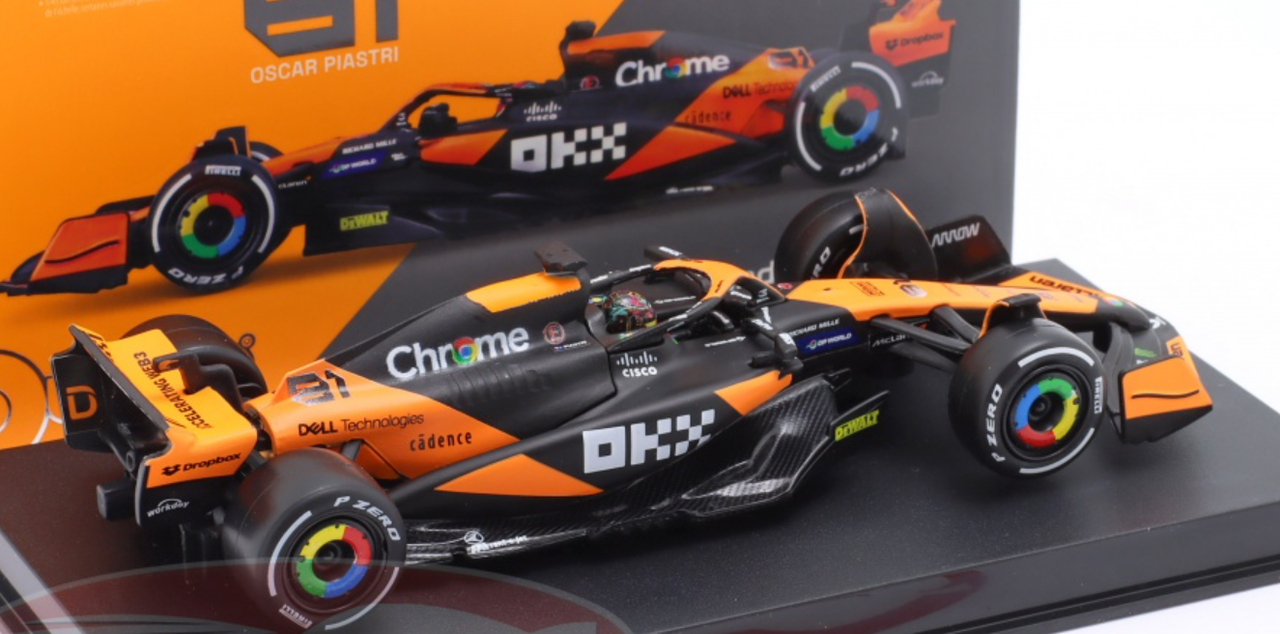 1/43 BBurageo 2024 Formula 1 Oscar Piastri McLaren MCL38 #81 Miami GP Car Model with Driver Figure