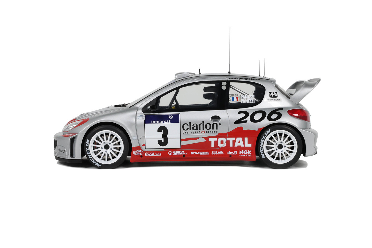 オートアート1/18 2002年プジョー206 WRC 1/18 OTTO 2002 Peugeot 206 WRC Panizzi TDC Silver Car Model
