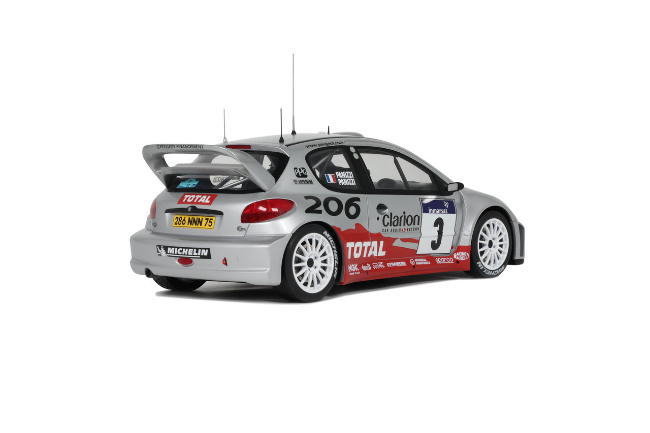 1/18 OTTO 2002 Peugeot 206 WRC Panizzi TDC Silver Car Model