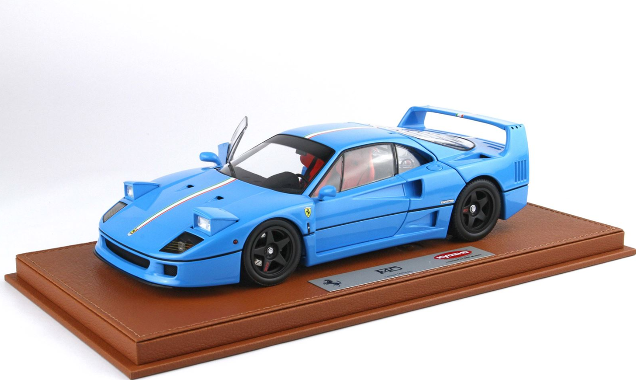 1/18 BBR & Kyosho Ferrari F40 (Azzurro Blue with Italian Tricolor Stripe & Black Rims) Diecast Car Model Limited 54 Pieces