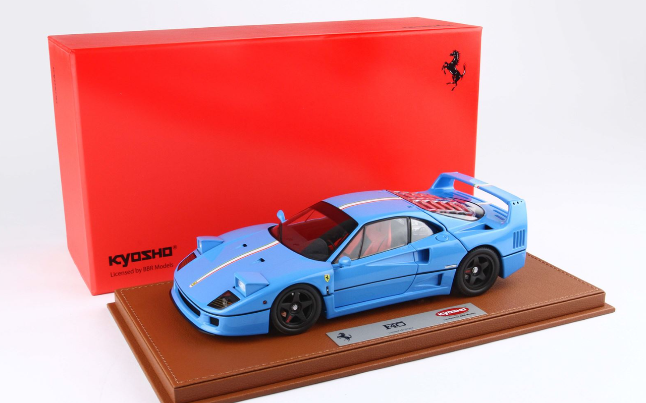 1/18 BBR & Kyosho Ferrari F40 (Azzurro Blue with Italian Tricolor Stripe & Black Rims) Diecast Car Model Limited 54 Pieces