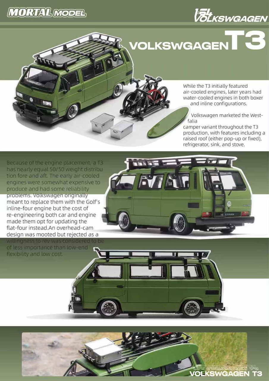 1/64 Mortal Volkswagen VW T3 Bus Lowrider (Army Green) Diecast Car