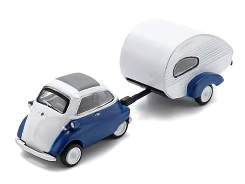 BMW Isetta Blue and White with Home Trailer 1/87 (HO) Diecast
