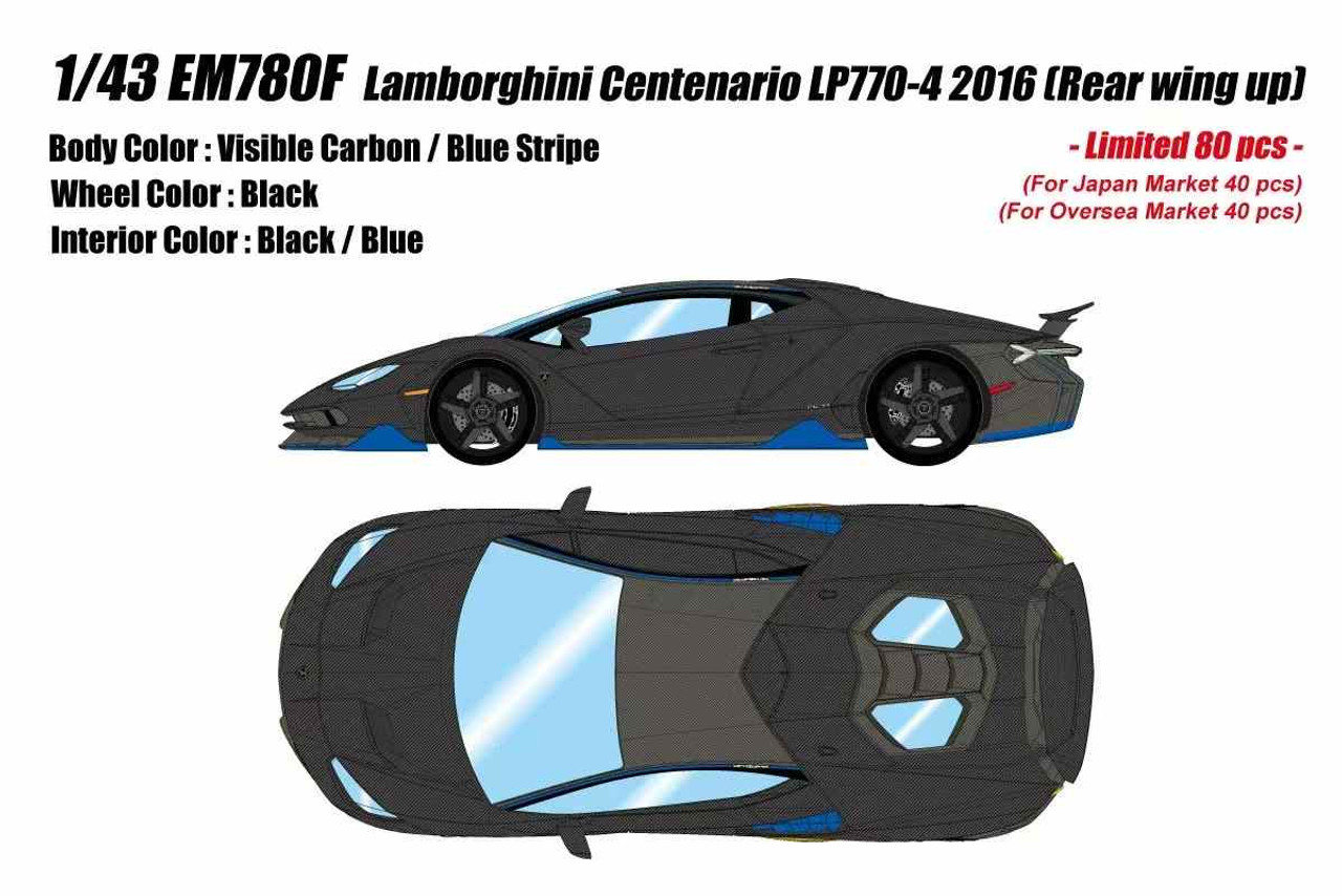 1/43 Makeup 2016 Lamborghini Centenario LP770-4 (Visible Carbon with Blue Stripe) Car Model