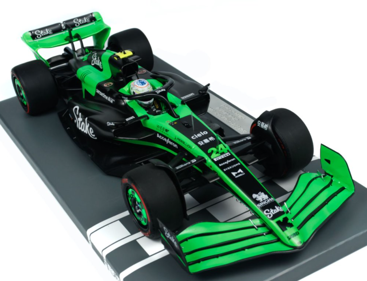 1/18 Minichamps 2024 Formula 1 Stake F1 Team Kick Sauber C44 #24 Zhou Guanyu China GP Car Model