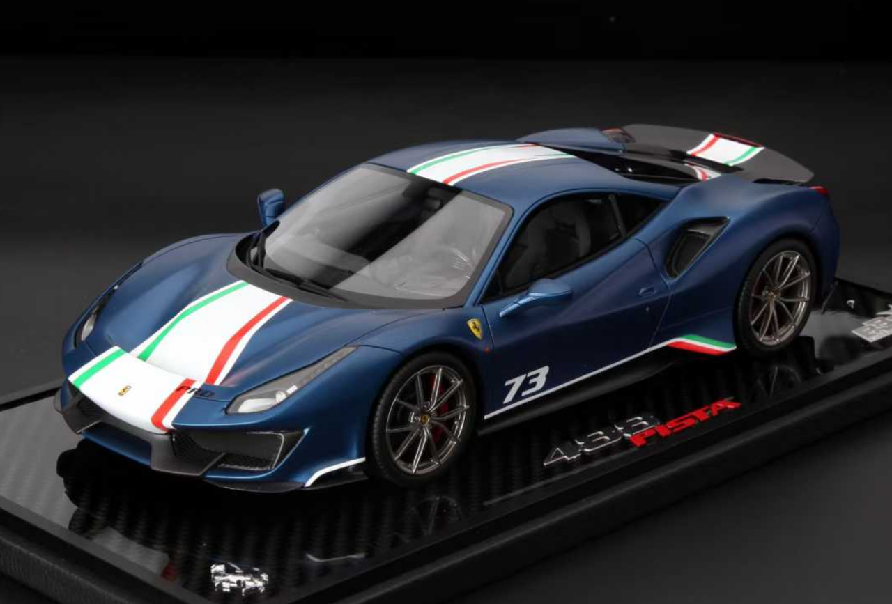 1/18 BBR Ferrari 488 Pista Piloti #73 (Matte Blue with Italian Stripe) Car Model Limited 10 Pieces
