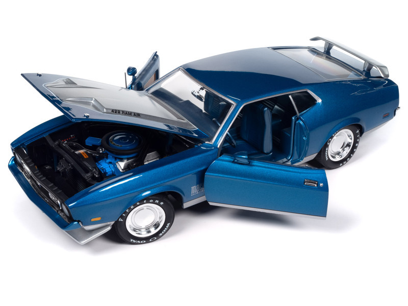 Voiture Miniature Auto World 1:18 Ford Mustang Mach 1 1971 - Bleu Medium, Neuve