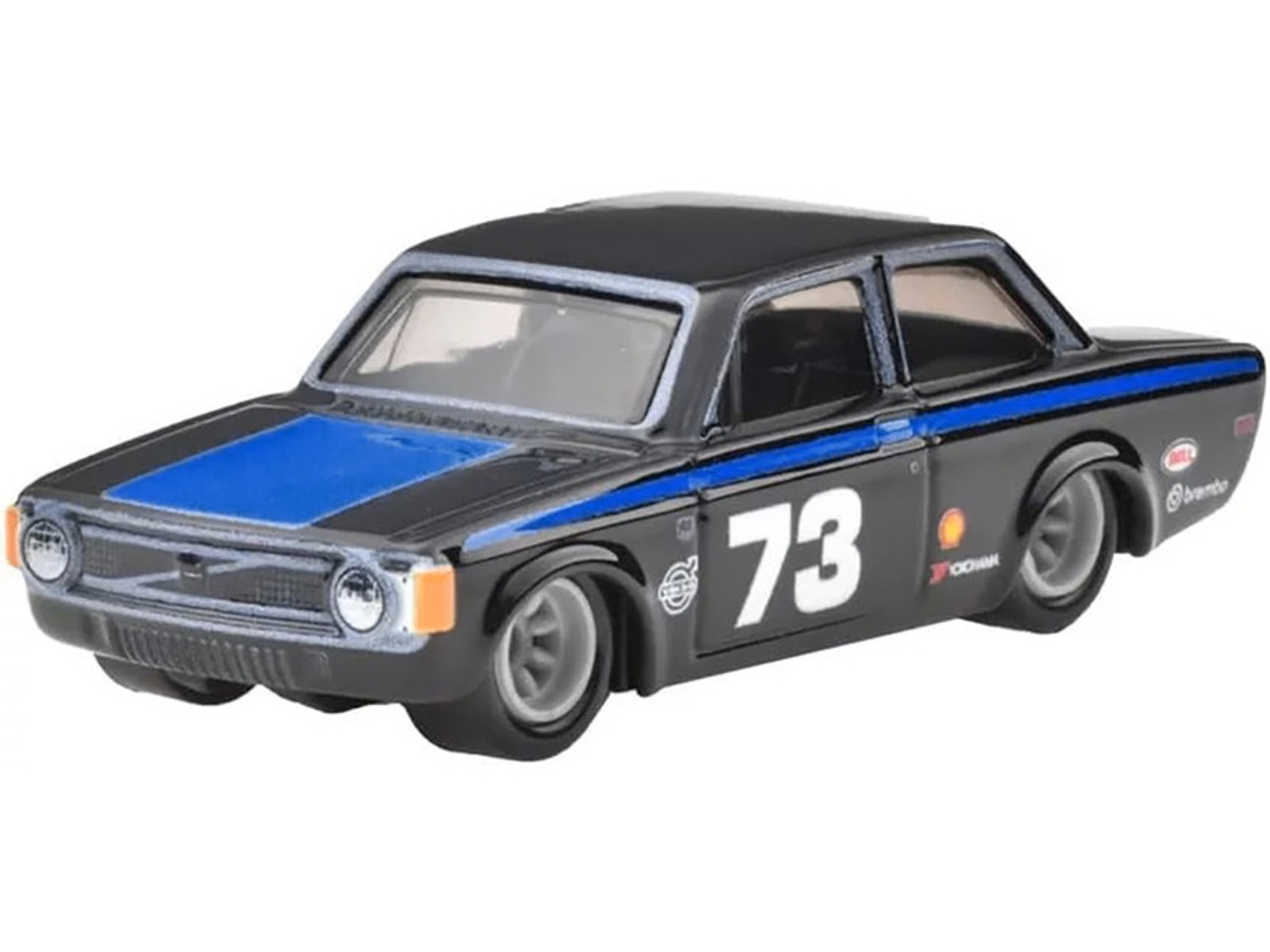 1973 Volvo 142 GL #73 Black with Blue Stripes and Hood "Boulevard" Series Diecast Model Car by Hot Wheels