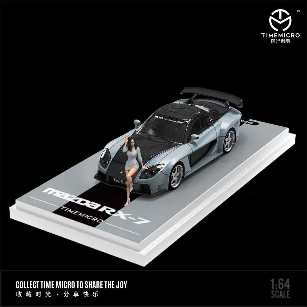 1/64 Time Micro Mazda RX-7 Veilside (Black & Silver) Diecast Car