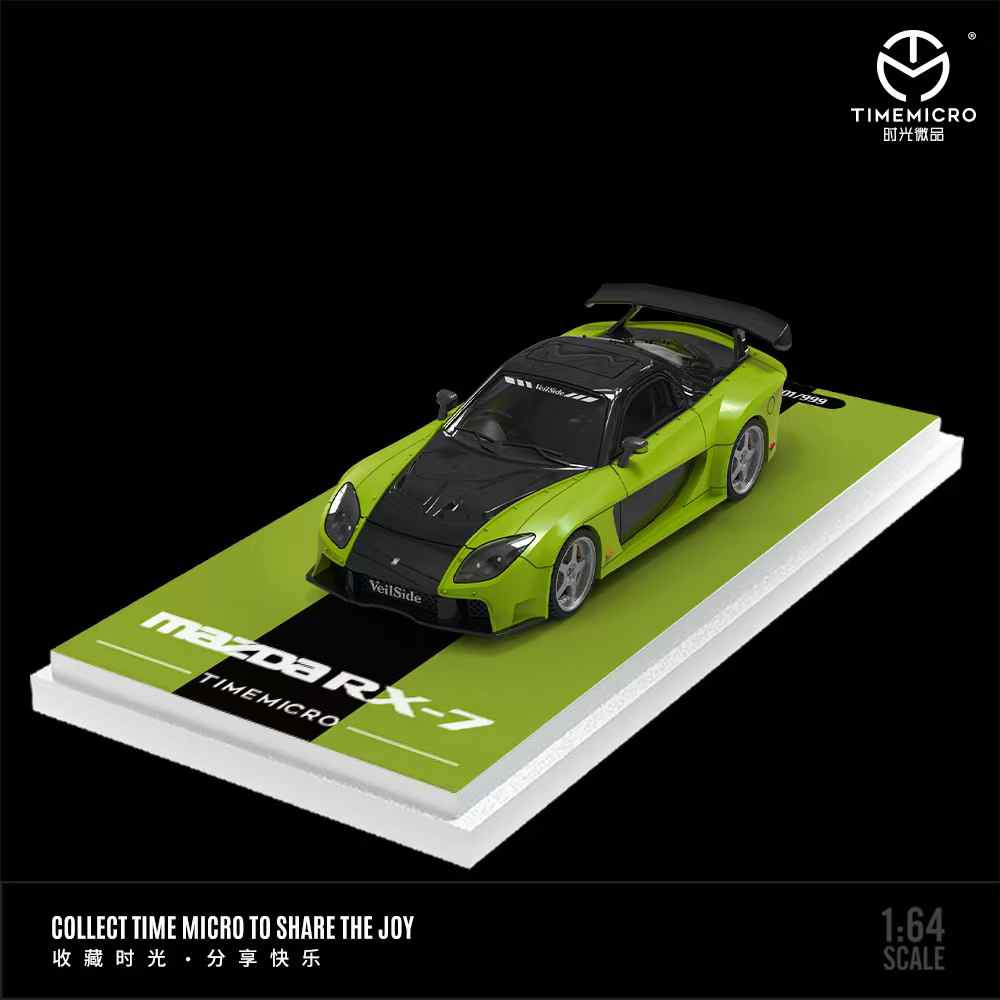 1/64 Time Micro Mazda RX-7 Veilside (Black & Green) Diecast Car