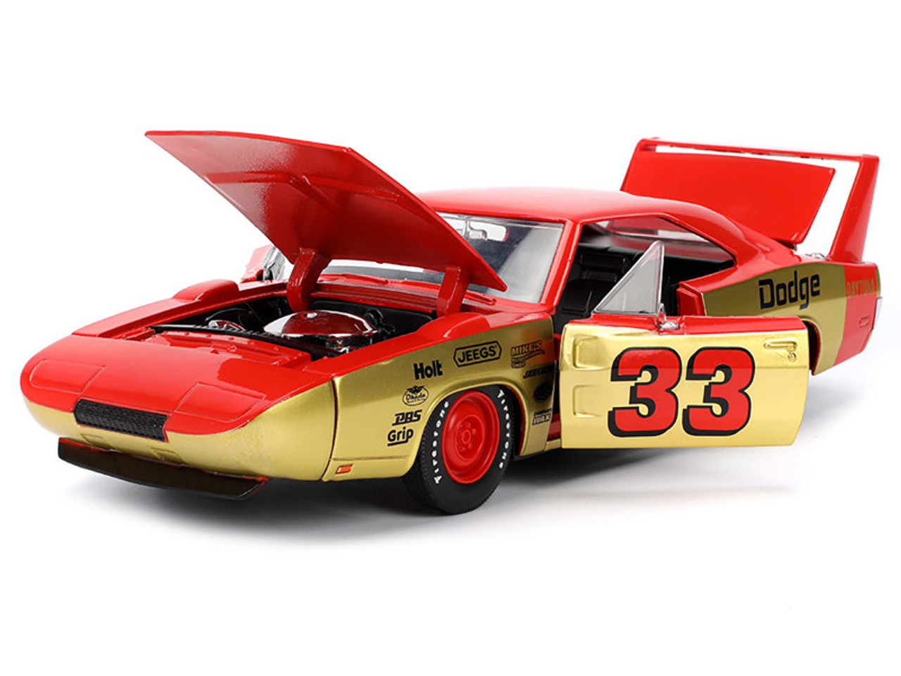 1969 Dodge Charger Daytona #33 Red and Gold Metallic with Graphics "Bigtime Muscle" Series 1/24 Diecast Model Car by Jada 1969 Dodge Charger Daytona #33 Red and Gold Metallic with Graphics "Bigtime Muscle" Series 1/24 Diecast Model Car by Jada