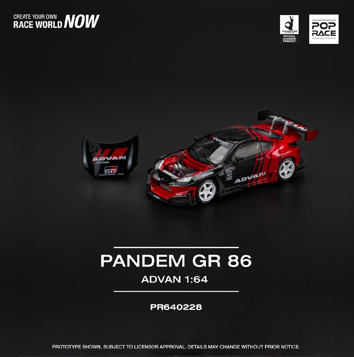 1/64 Poprace Toyota Pandem GR86 Advan Diecast Car Model