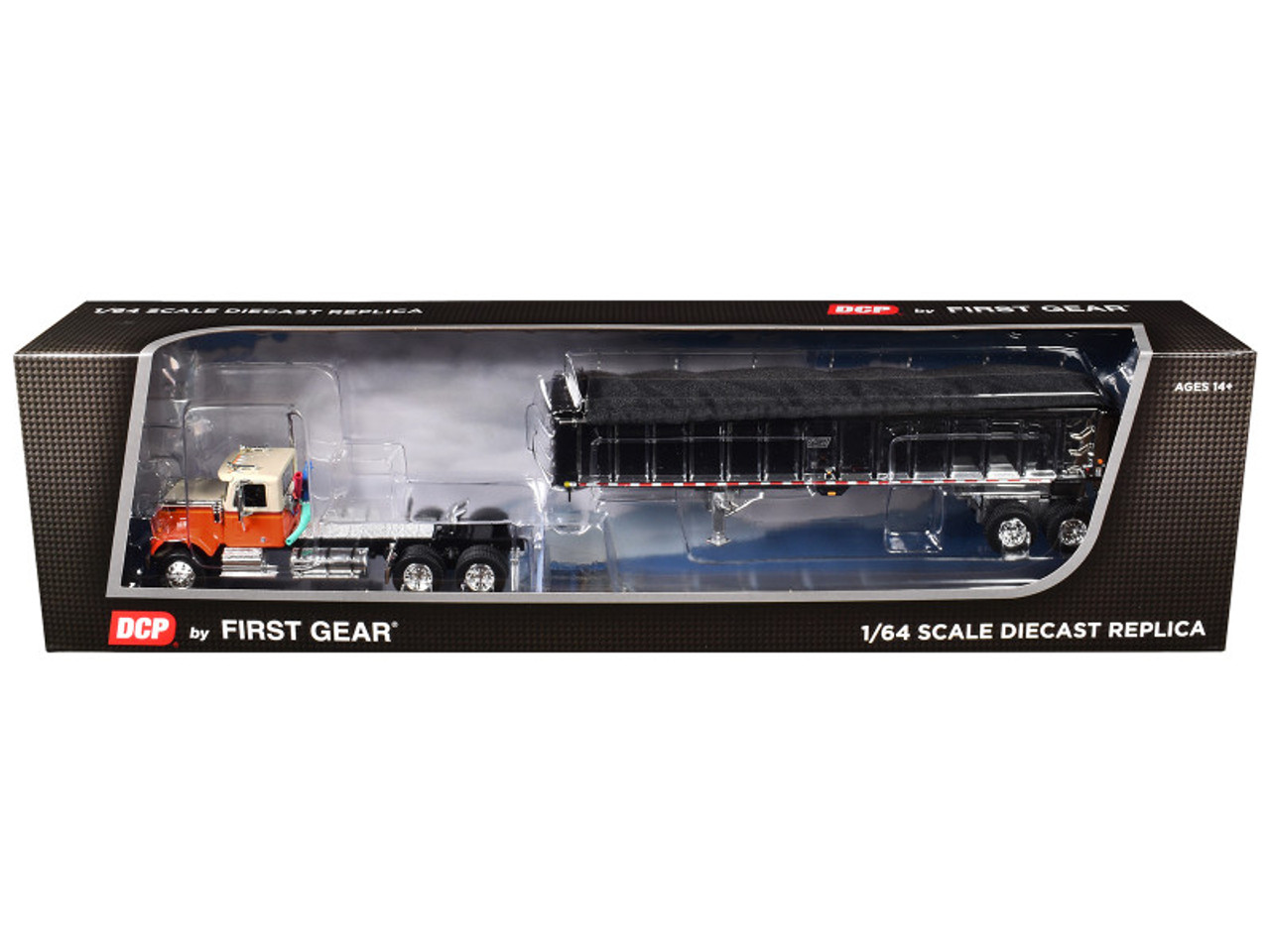 1/64 First Gear Chevrolet Bison Day Cab & East End Dump Trailer (Orange) Diecast Car Model