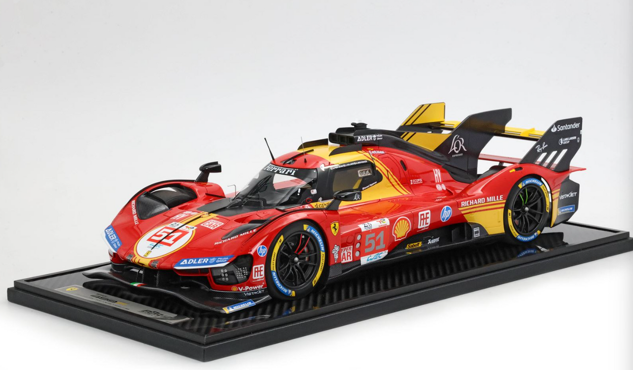 1/12 BBR 2024 Ferrari 499P Le Mans #51 3rd Place Pier Guidi Giovinazzi Calado Car Model