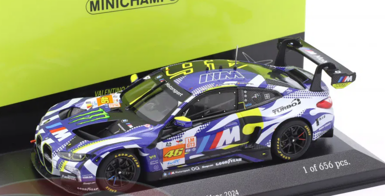 1/43 Minichamps 2024 24H Le Mans BMW M4 GT3 Team WRT Valentino Rossi, Maxime Martin, Ahmad Al Harthey Car Model