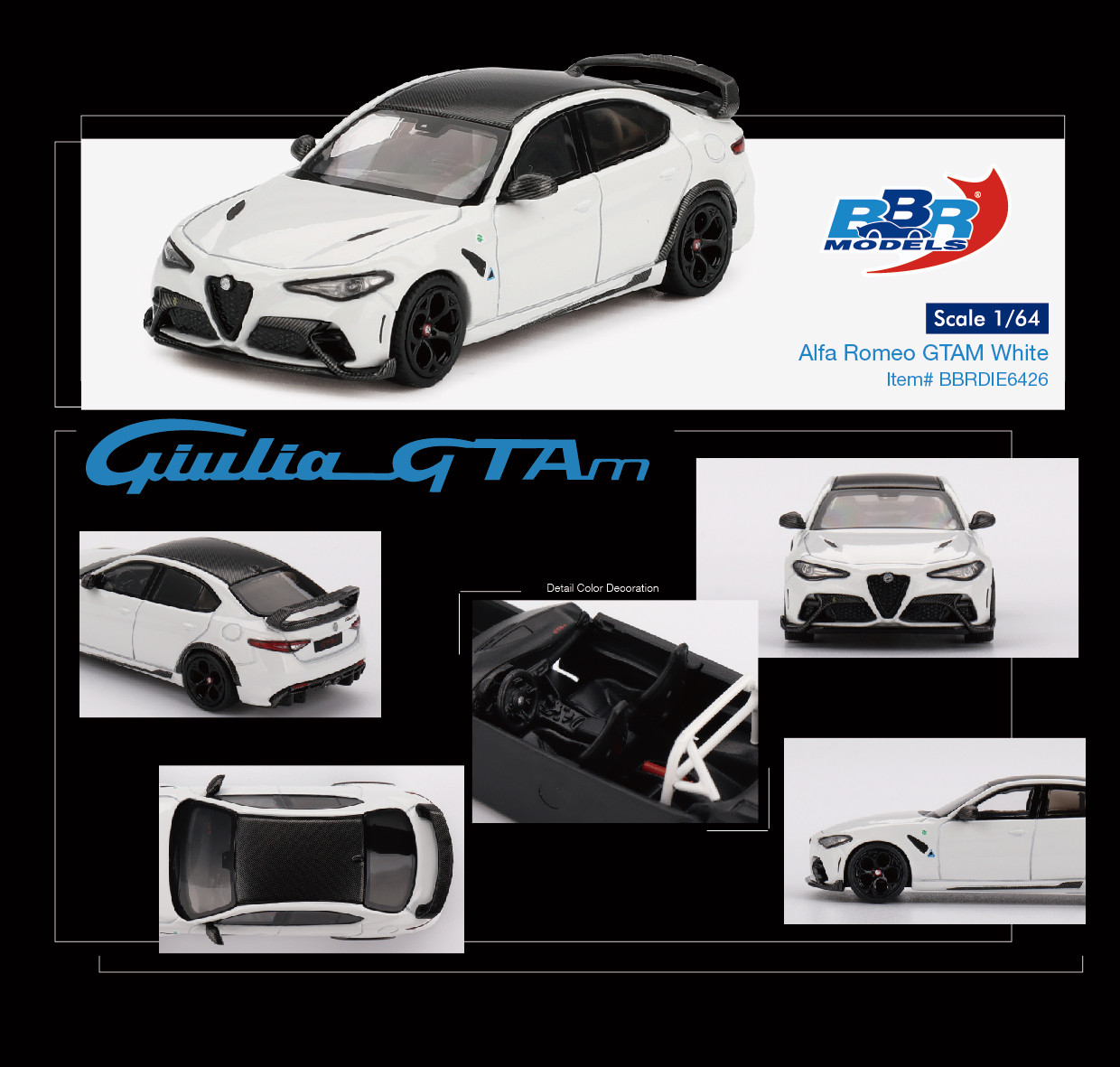 ー 1/64 BBR Alfa Romeo Giulia GTAm (White) Diecast Car Model