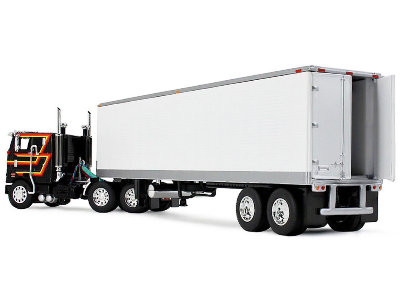 1/64 First Gear Peterbilt Model 352 COE 86" Sleeper & 40' Vintage Trailer with Reefer (Black & White) Diecast Car Model