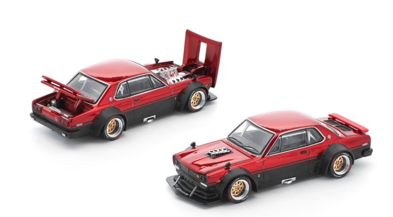 1/64 Poprace Nissan Skyline GT-R V8 Drift Hakosuka (Red & Black) Diecast Car Model