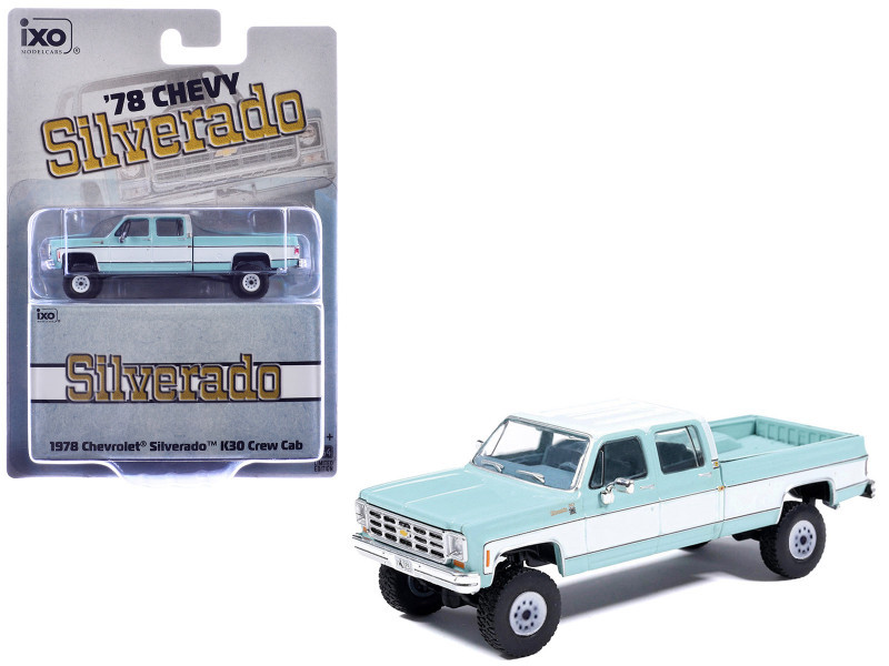 1/64 Ixo 1978 Chevrolet Silverado K30 Crew Cab Fleetside Lifted (Blue with White) Diecast Car Model