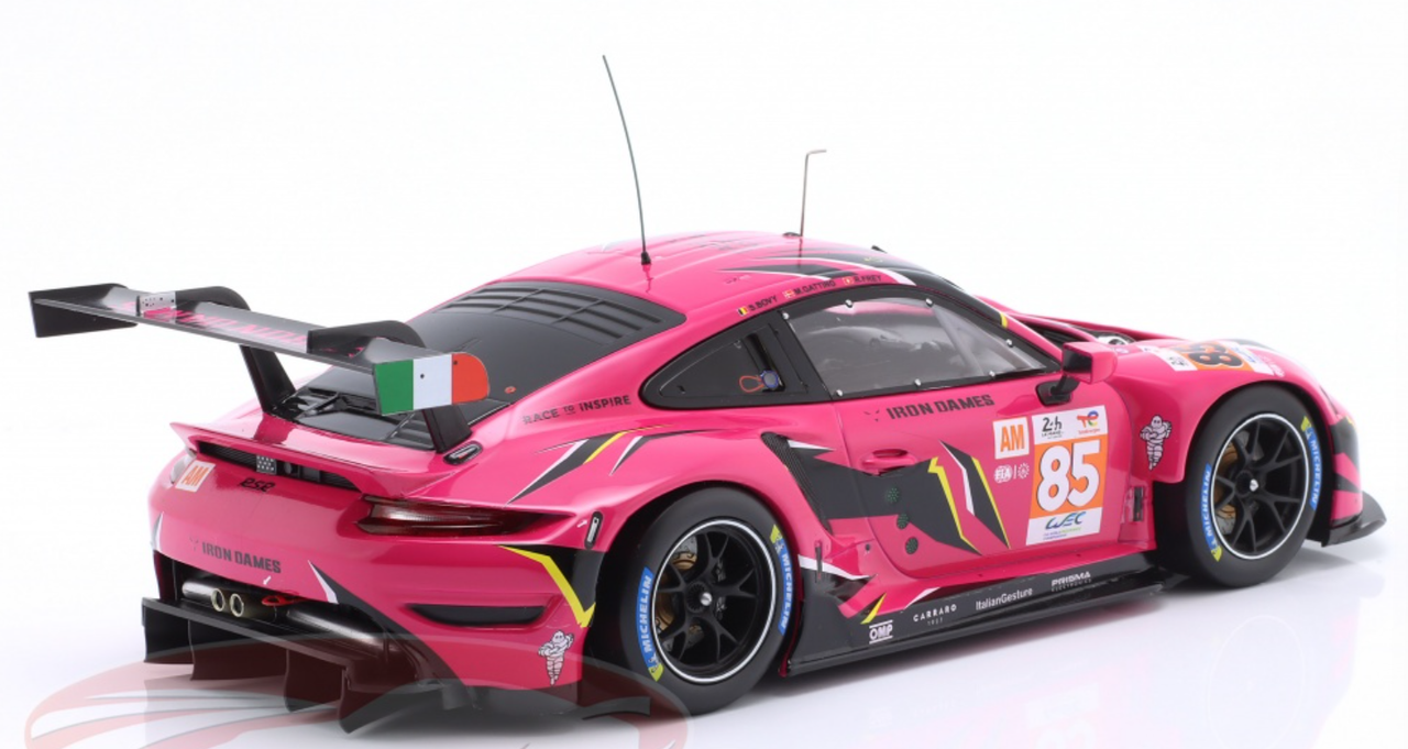 1/18 Ixo 2023 Porsche 911 RSR #85 Iron Dames 24h LeMans Iron Dames Sarah Bovy, Rahel Frey, Michelle Gatting Diecast Car Model