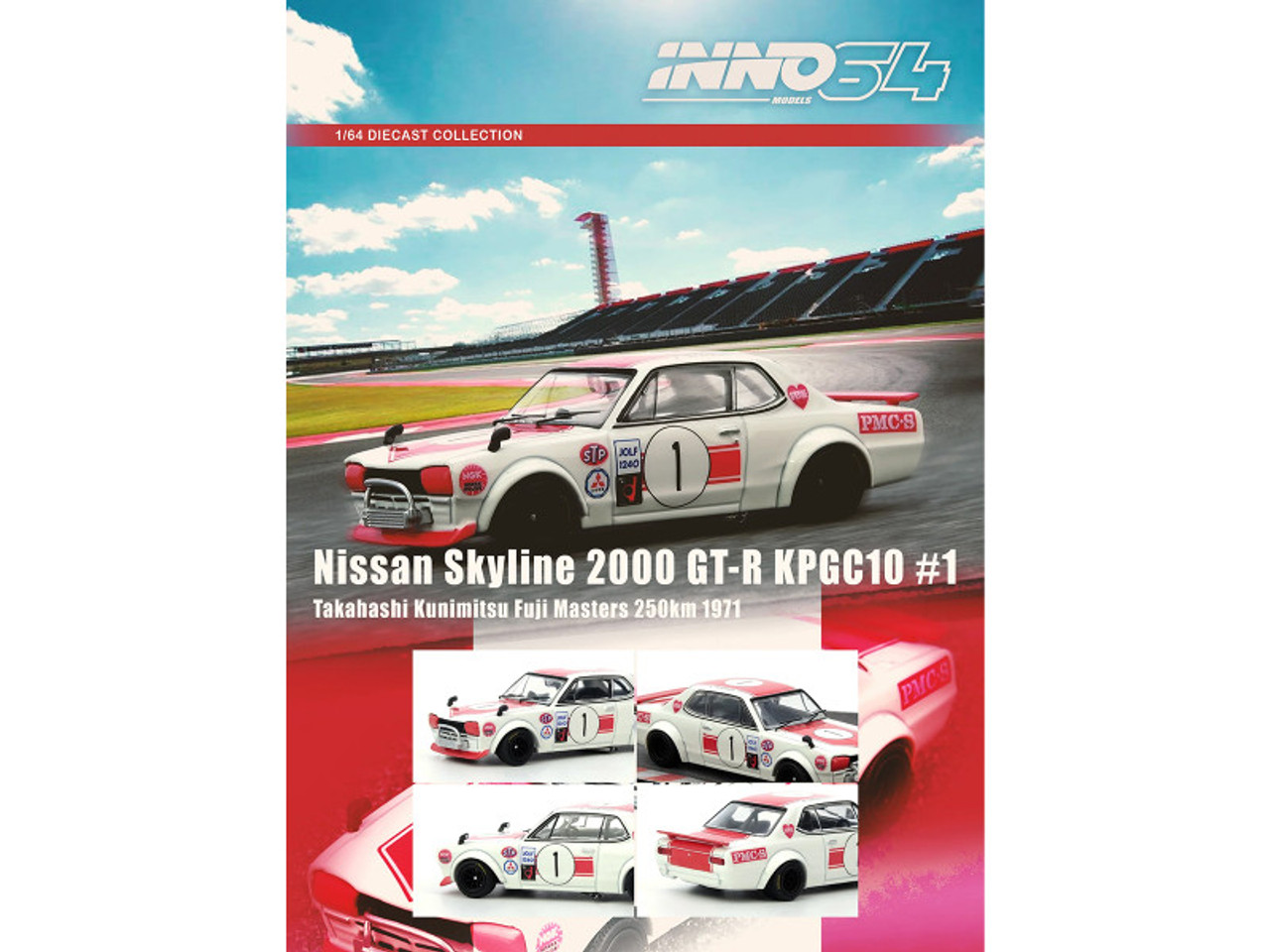 1/64 Inno 1971 Nissan Skyline 2000 GT-R KPGC10 #1 Takahashi Kunimitsu Fuji Masters 250KM Diecast Car Model