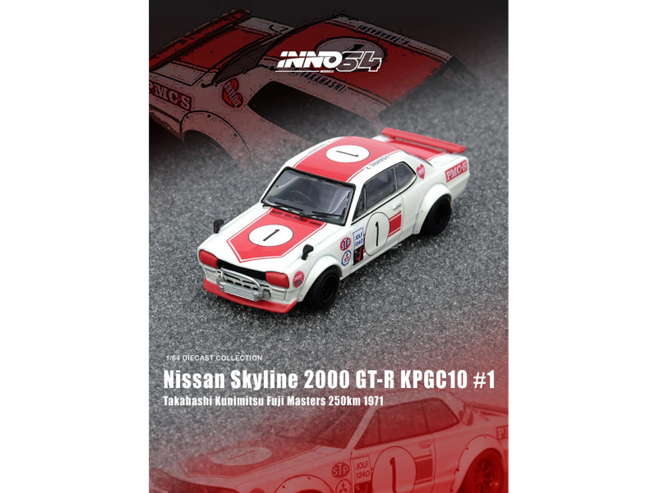 1/64 Inno 1971 Nissan Skyline 2000 GT-R KPGC10 #1 Takahashi Kunimitsu Fuji Masters 250KM Diecast Car Model