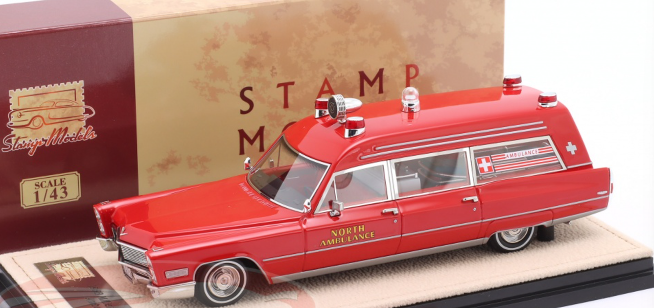 1/43 Stamp Models 1968 Cadillac Miller & Meteor Ambulance (Red) Car Model