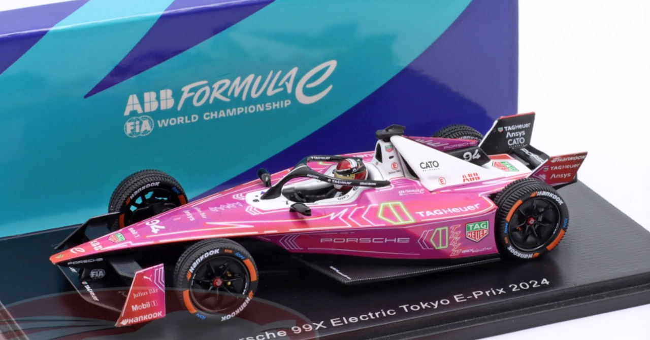 1/43 Spark 2024 Formula E Pascal Wehrlein Porsche 99X E #94 5th Tokyo E-Prix World Champion Car Model