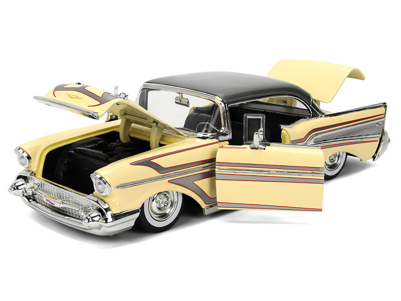 1957 Chevrolet Bel Air Cream with Graphics and Gray Metallic Top