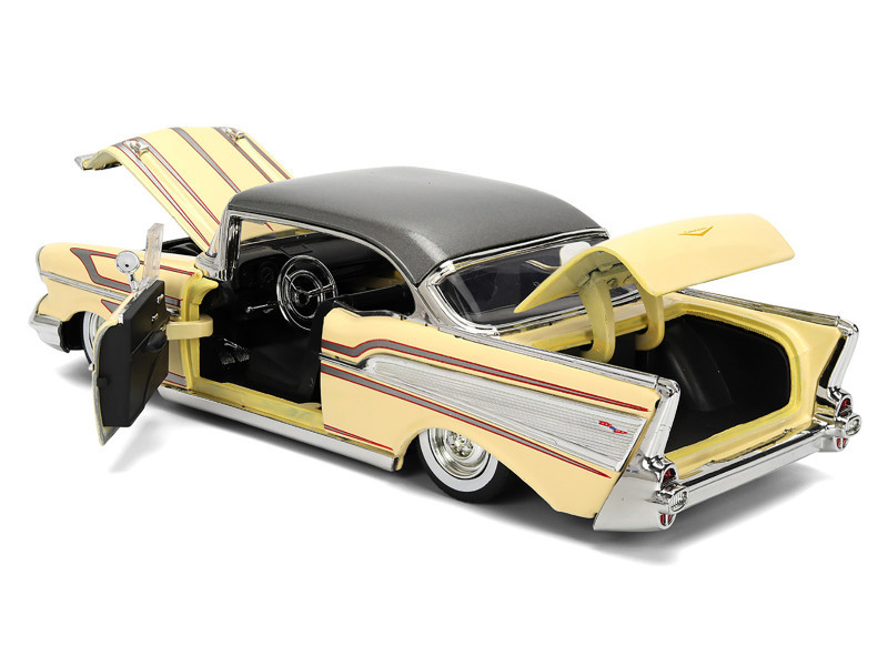 1957 Chevrolet Bel Air Cream with Graphics and Gray Metallic Top