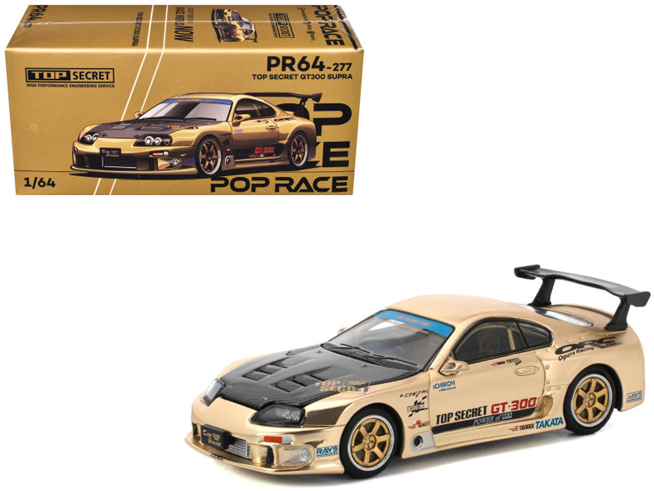 1/64 Poprace Top Secret Toyota GT300 Supra (Chrome Gold) Diecast Car Model