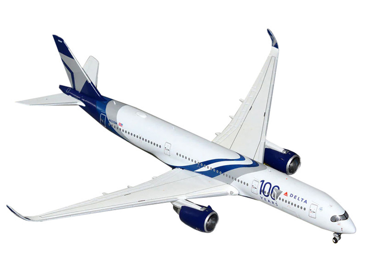 Airbus A350-900 Commercial Aircraft "Delta Air Lines 100 Years" (N527DN) White and Blue with Stripes 1/400 Diecast Model Airplane by GeminiJets