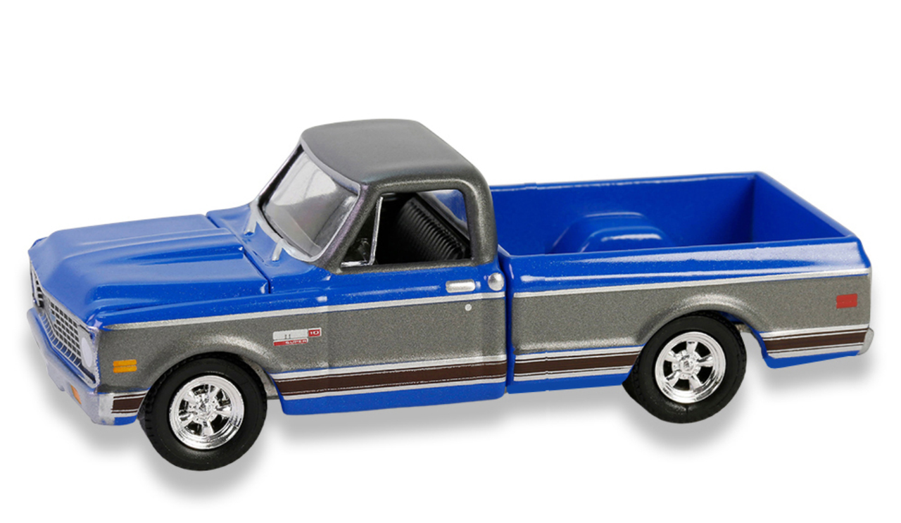 1/64 Greenlight 1972 Chevrolet Cheyenne C10 Short Bed (Blue & Grey) Diecast Car Model