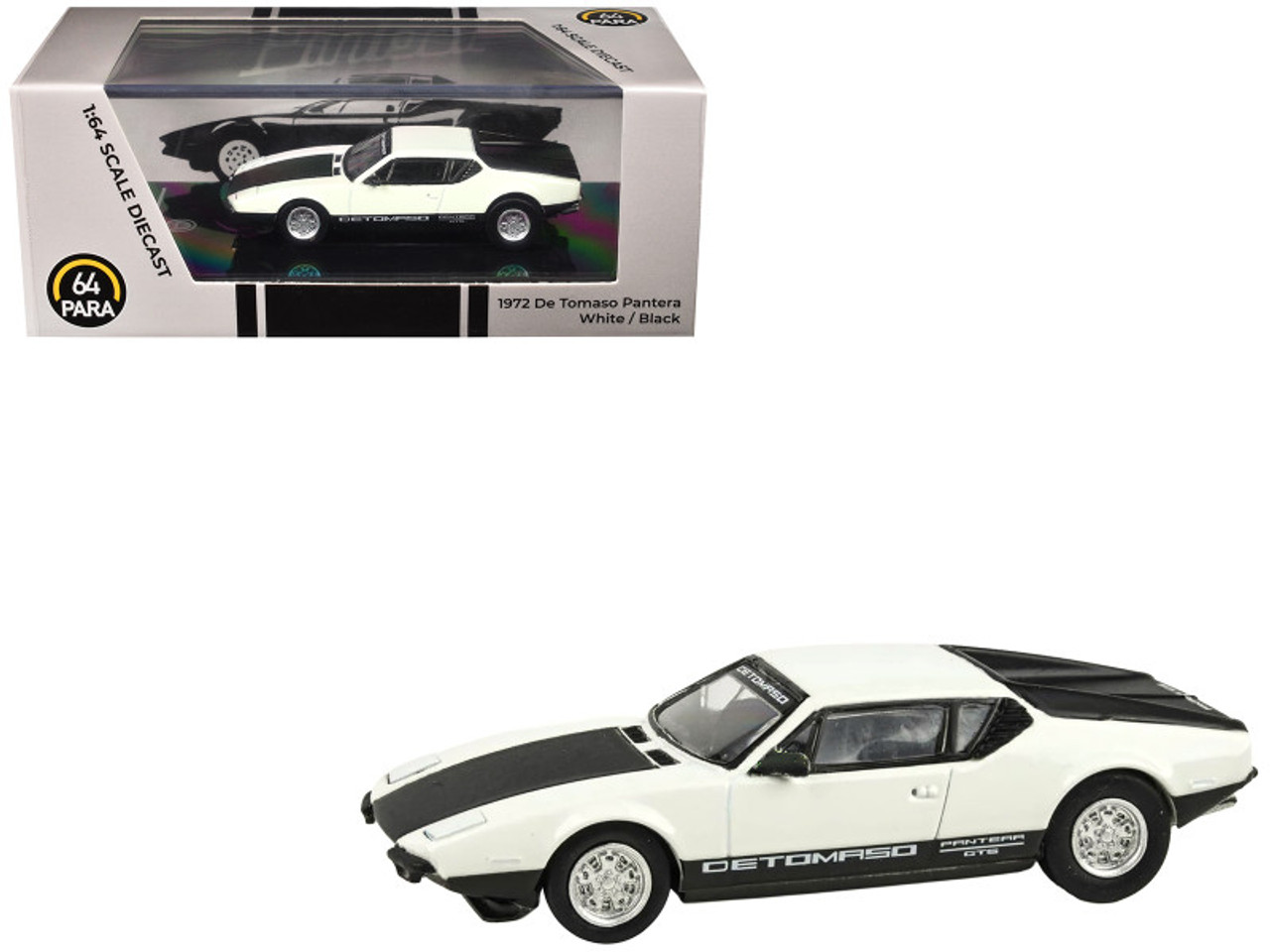 1/64 Paragon 1972 De Tomaso Pantera (White & Black) Diecast Car Model