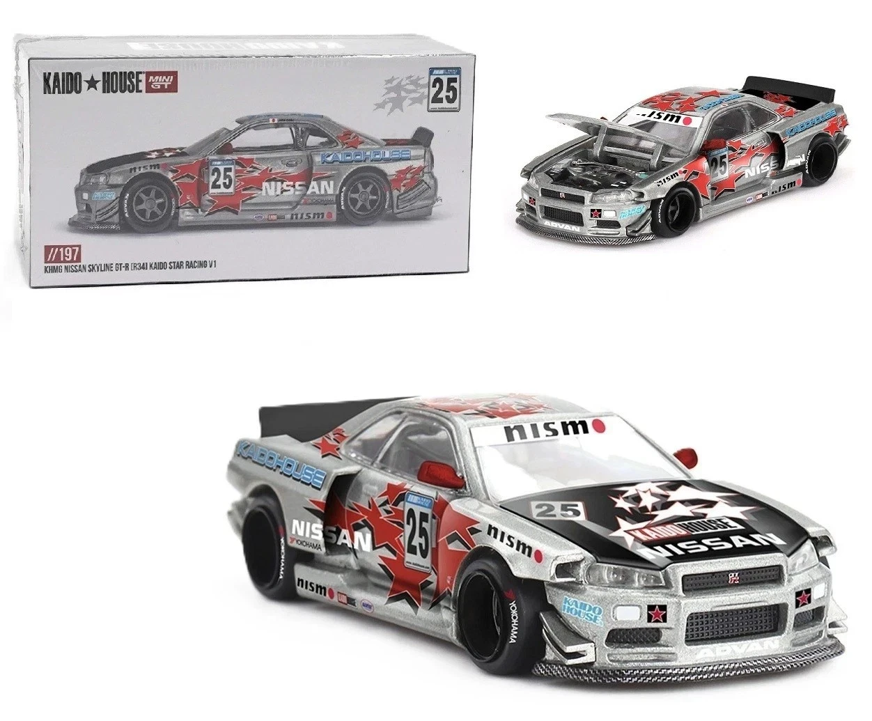 1/64 Kaido House Nissan Skyline GT-R (R34) Kaido Star Racing V1 #25 (Silver) Diecast Car Model